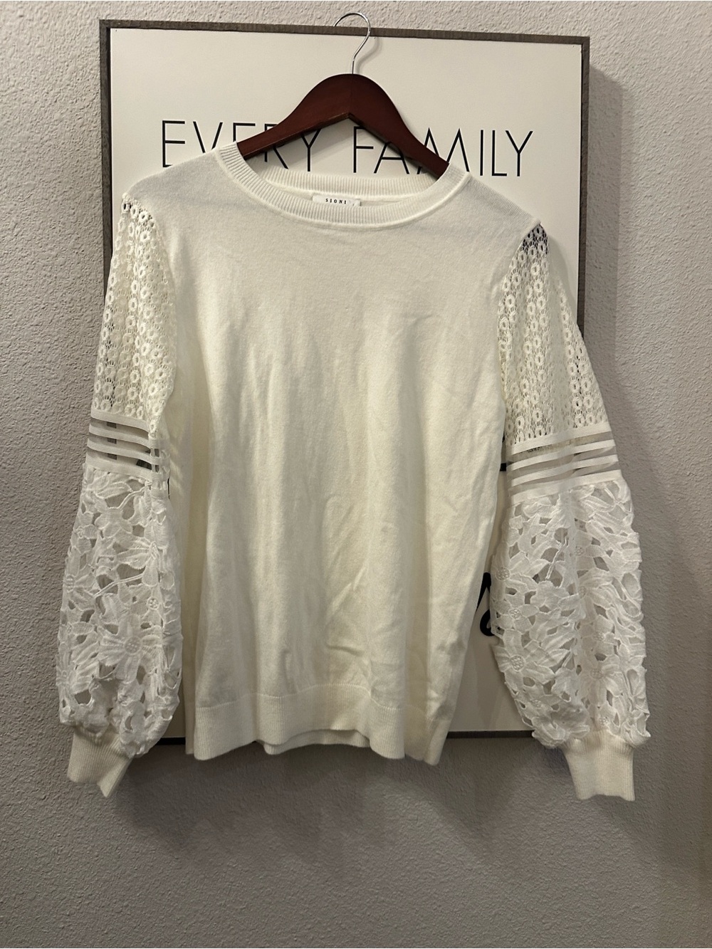 Sioni Ivory Lace Balloon Sleeve Sweater